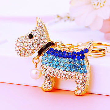 Pearl Dog Keychains in Pink and Blue with Gold Tone Rings and Clasps