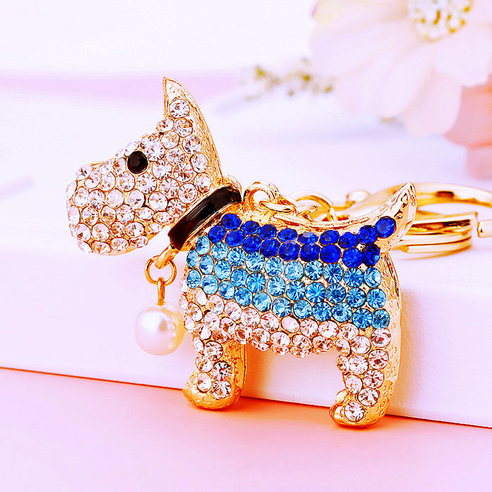 Pearl Dog Keychains in Pink and Blue with Gold Tone Rings and Clasps