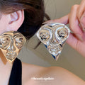 Sculpted Abstract Face Stud Earrings In Two Metal Tones view 3