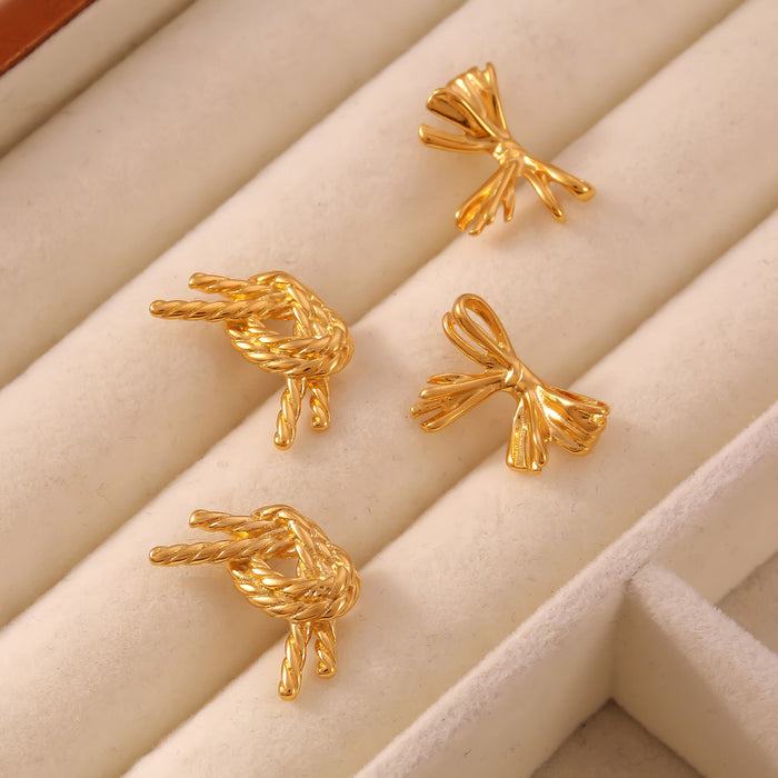 Gold Twisted Rope Knot And Bow Stud Earrings Pair Styles