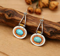 Silver and Copper-Tone Turquoise-Color Disc Drop Earrings view 6