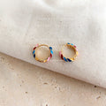 Gold Multicolor Enamel Twisted Segment Hoop Huggie Earrings view 2