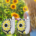 Silver Yellow Enamel Daisy Black Center Huggie Hoop Earrings view 2
