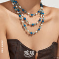 Aquamarine and Freshwater Pearl Beaded Necklace in Blue Tones view 1