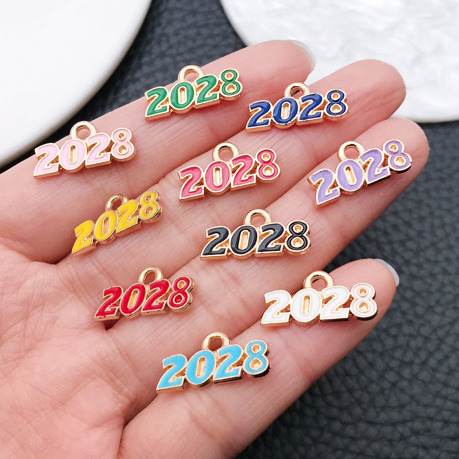 Electroplated Enamel Zinc Alloy 2028 Year Number Charm Pendant for DIY Bracelet Necklace