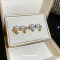 Pearl and Geometric Stud Earrings in Two Metal Tones view 2