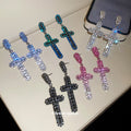 Crystal Cross Drop Stud Earrings In Five Colorways view 3