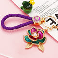Enamel Camellia Flower Keychains With Crystal Trim and Wrist Straps view 3