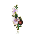 Lavender Enamel Flower Branch Green Leaf Crystal Brooch view 5