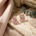 Pink Four Petal Flower Gold Tone Small Stud Earrings view 4