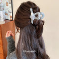 Gray Sparkle Yarn Claw Hair Clip Pearl Fur Pom Accent view 3