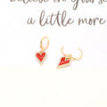 Gold Tone Red Enamel Crystal Heart Huggie Drop Earrings view 5