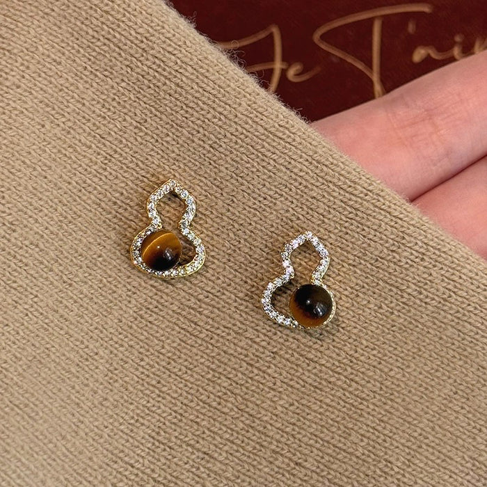 Brown Stone Look Gourd Stud Earrings Fashion Jewelry