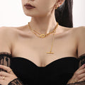 Long OT Toggle Curb Chain Sweater Necklace Gold Steel Tone view 3