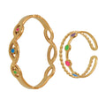Colorful Enamel Evil Eye Open Ring And Steel Bangle view 5