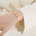 Gold Herringbone Necklace Bracelet Oval Glass Zircon Center view 3