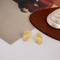 Layered Gold Woven Leaf Fan Delicate Small Stud Earrings view 3