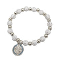 White Cross Bead Stretch Bracelet Saint Benedict Medal view 5
