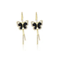 Gold Crystal Butterfly Drop Earrings With Bar Tassels view 5