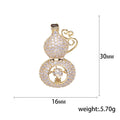 Pave Crystal Gourd Brooch With Scroll Handle and Floating Stone view 5