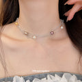 Layered Clear Bead Necklace with Multicolor Pearl Accents view 3
