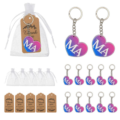 MA heart gradient wood keychains with bags and kraft tags