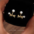 Gold Two-Way Pearl Bow Crystal Ear Jacket Stud Earrings view 1