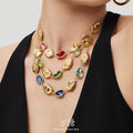 Gold Freeform Oval Glass Stone Station Collar Necklace view 2