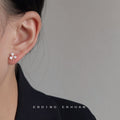 Mini White Pink Enamel Three Petal Flower Gold Tone Studs view 2