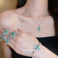 Silver Green Crystal Cross Necklace Bracelet Earring Pieces view 2