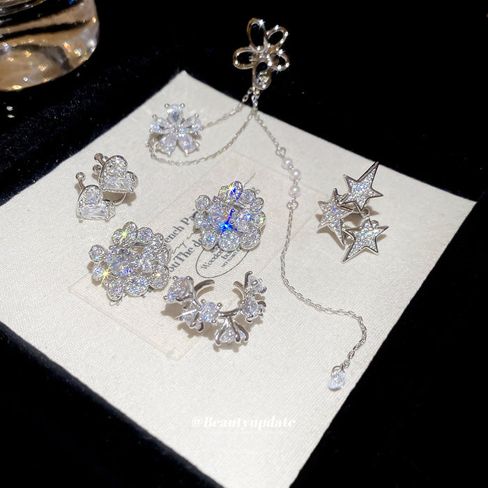 Silver Tone Star and Crystal Chain Ear Cuff Metal Tone Jewelry