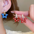 Blue Polka Dot Star Drop Stud Earrings Jewelry Design view 1