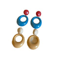 Color Block Round Drop Earrings in Red Blue and Beige view 5