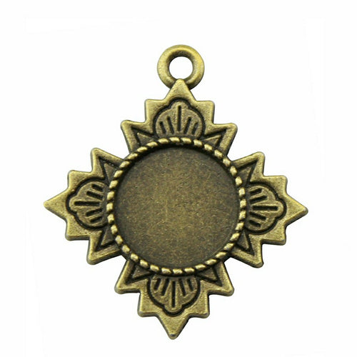 Eight Point Star Round Cabochon Pendant Trays in Two Finishes shown in image 1 with layered pointed rays