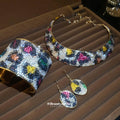 Multicolor Rhinestone Leopard Collar Necklace Bracelet Set view 3