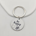 Bee Happy White Round Disc Keychain Silver Split Ring view 1