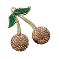 Pave Rhinestone Double Cherry Charm Pendant Enamel Leaf Two Sizes view 5