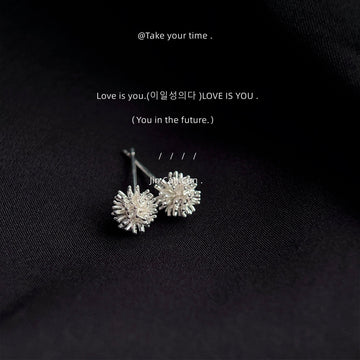 Silver Mini Firework Sphere Stud Earrings with Dandelion Spikes