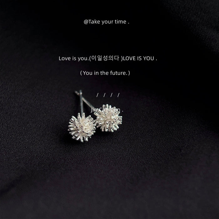 Silver Tone Mini Dandelion Firework Ball Stud Earrings