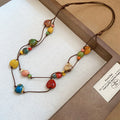 Brown Cord Colorful Ceramic Heart Bead Double Strand Necklace view 6