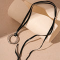 Black Leather Cord Silver Mirror Ring Pendant Necklace view 6