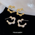 Textured Silver Tone Wave Shaped Stud Earrings Jewelry Accessory view 2