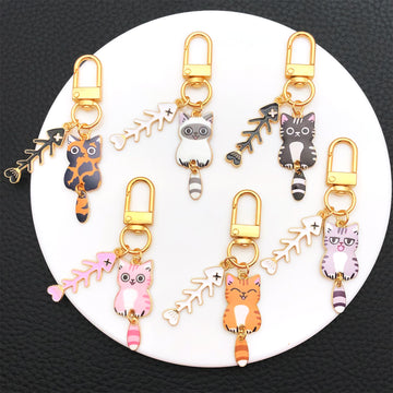 Seven Cat and Fish Bone Metal Clasp Keychain Designs