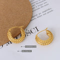 Gold C-Shape Multi-Dot Textured Hoop Earrings Stud Back view 2
