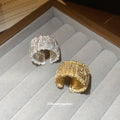 Wide Textured Open Cuff Band Ring Gold Silver 2 Colors view 2