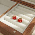 Red Pomegranate Gold Tone Novelty Small Stud Earrings view 4