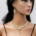 Gold Leaf Crystal Necklace Earring Jewelry Sets Three Colors view 3