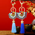 Enamel Peacock Keychains with Royal Blue Sky Blue and Assorted Tassels view 2