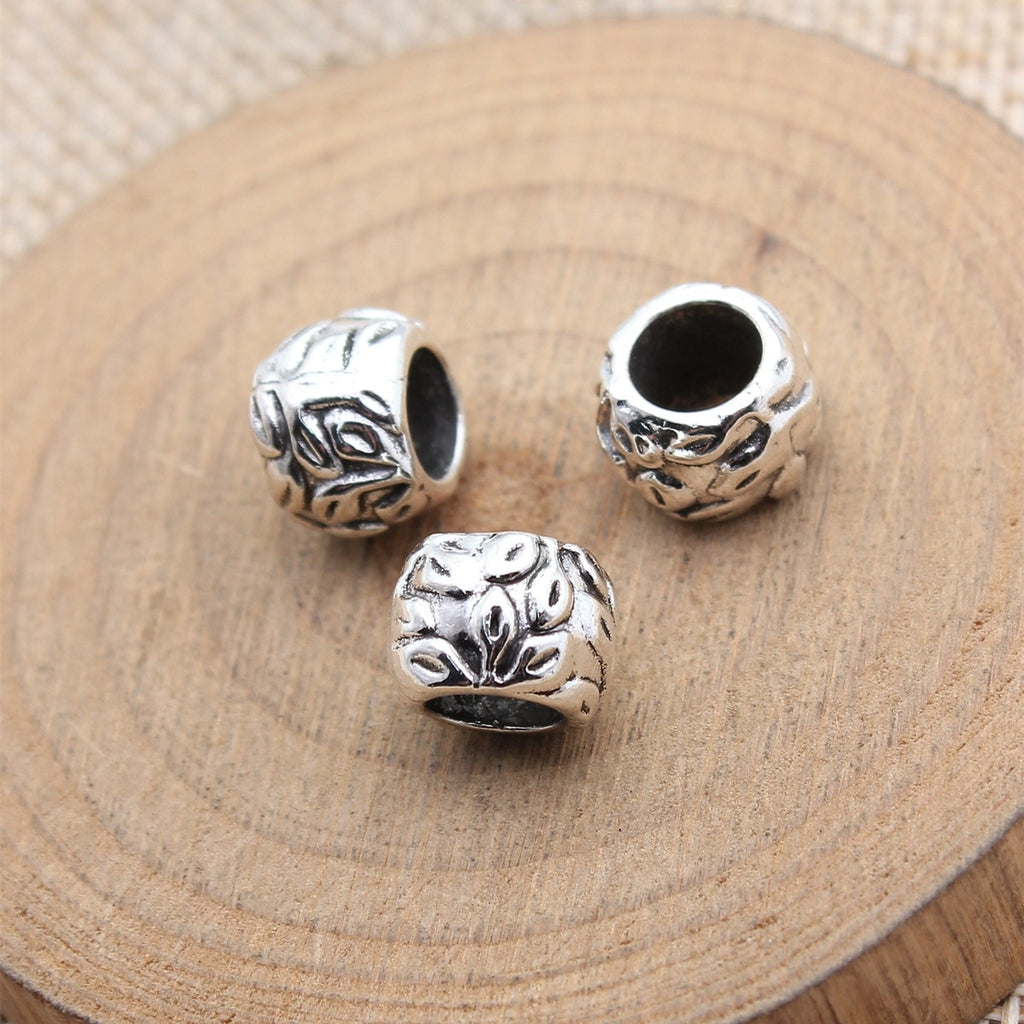 10.7x10.7x7.7mm 2g Antique Silver Zinc Alloy Leaf Pattern Large Hole Spacer Beads for DIY Bracelet Making