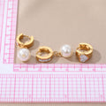 Gold and Silver Tone Crystal Heart and Pearl Huggie Earrings view 4